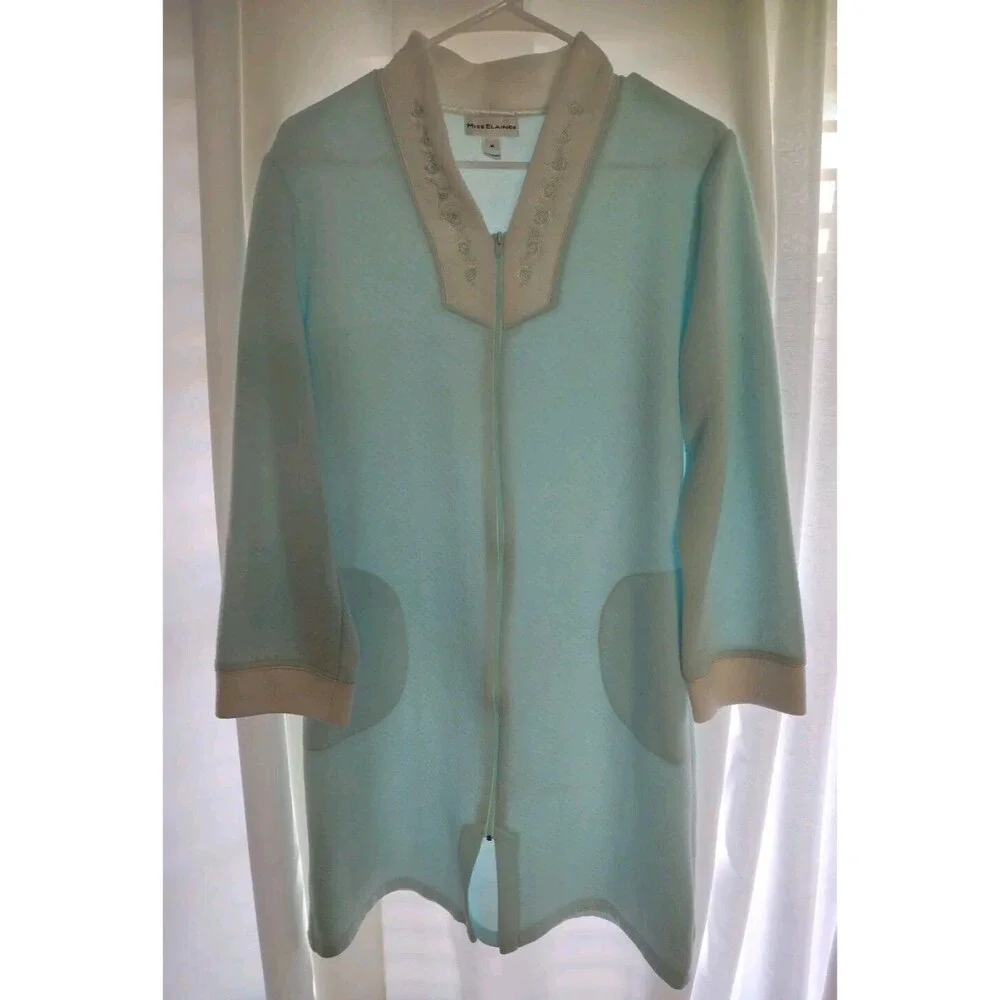 Miss Elaine Vintage Nightgown Sz M | Blue Zip Robe Housecoat | Pocket Retro Cozy